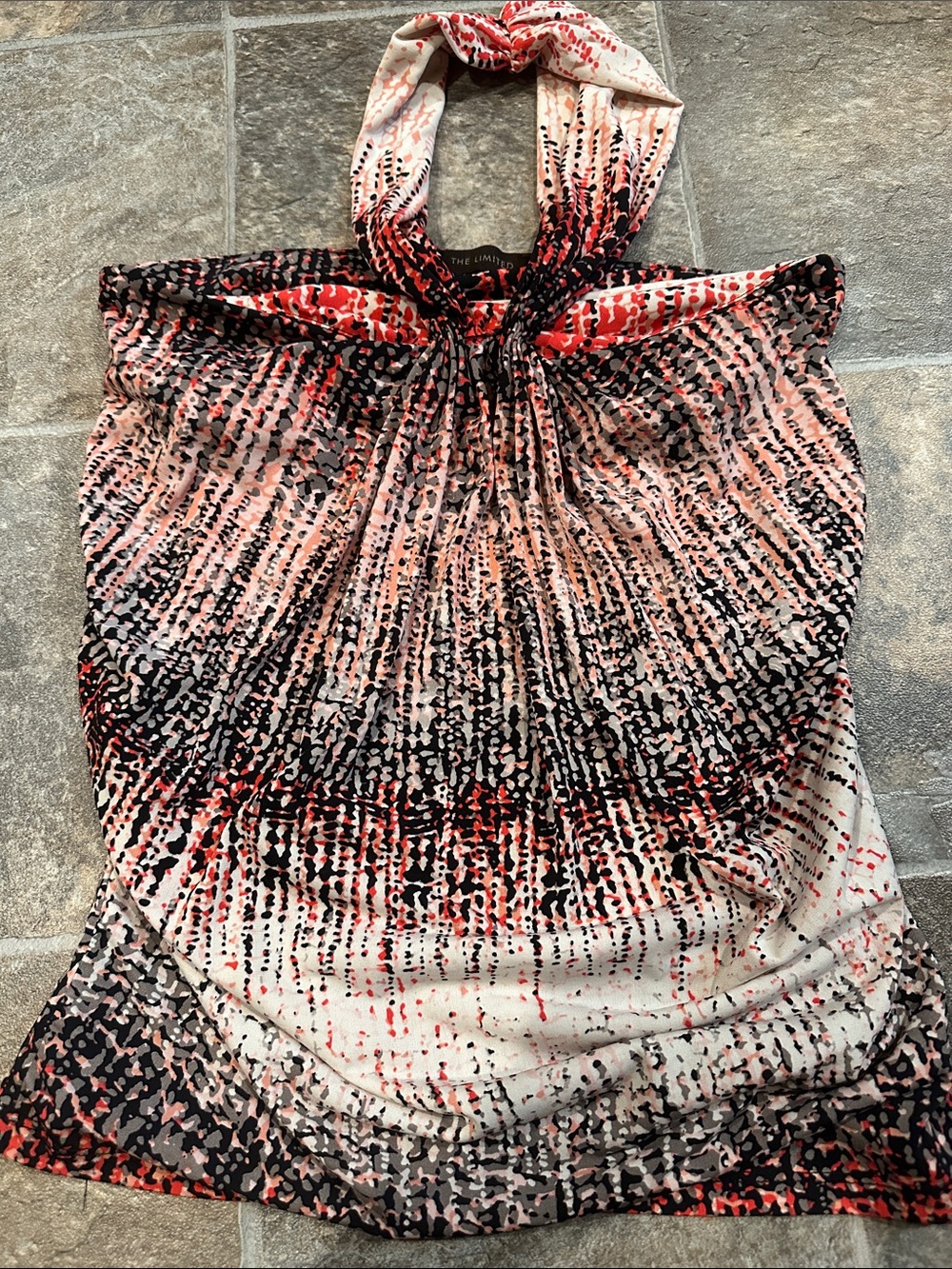 Halter Sunburst Print Red, Black & Cream ladies top
